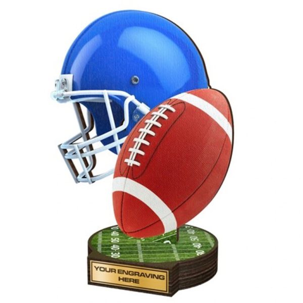 Een ecologische Houten American football trofee.