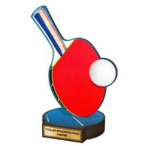 Een milieuvriendelijke trofee met een pingpongbal erop.