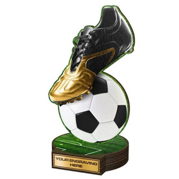 Een ecologische trofee met een voetbal erop.