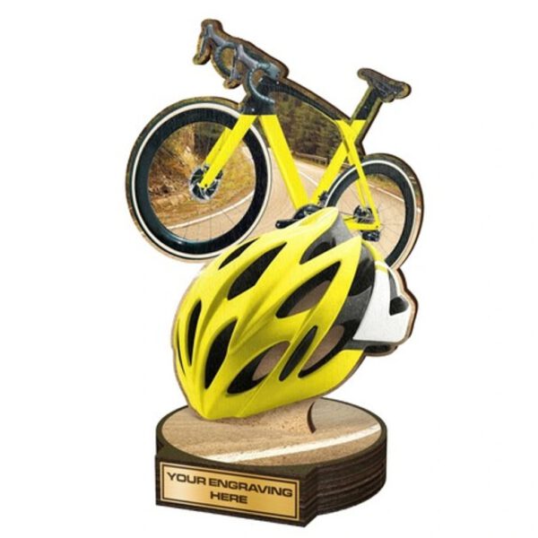 Een ecologische trofee met een gele fiets