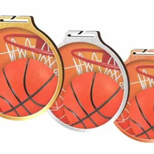 Drie Medaille Basketbal, 3 stuks op een witte achtergrond.