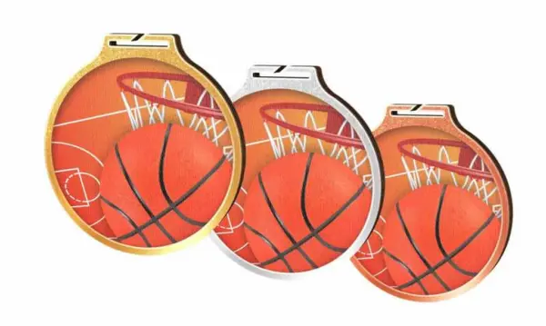 Drie Medaille Basketbal, 3 stuks op een witte achtergrond.