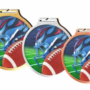 Drie Medaille American Football, 3 stuks op een witte achtergrond.