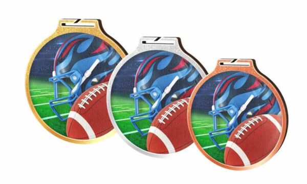 Drie Medaille American Football, 3 stuks op een witte achtergrond.