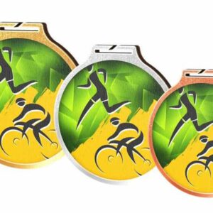 Medaille Duatlon, 3 stuks met fietsers erop.