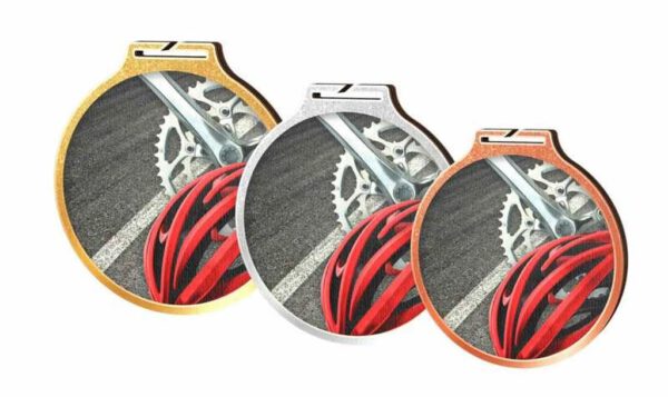 Ecologische Medaille Wielrennen met een fiets erop, 3 stuks.