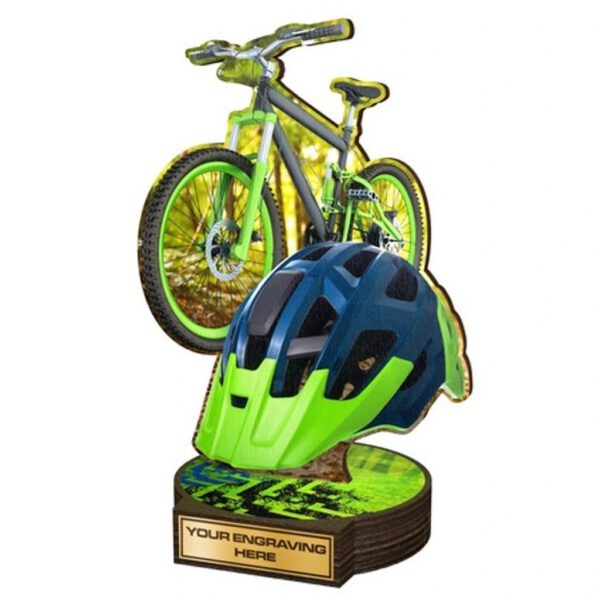 Een milieuvriendelijke Houten Fietscross Trofee.